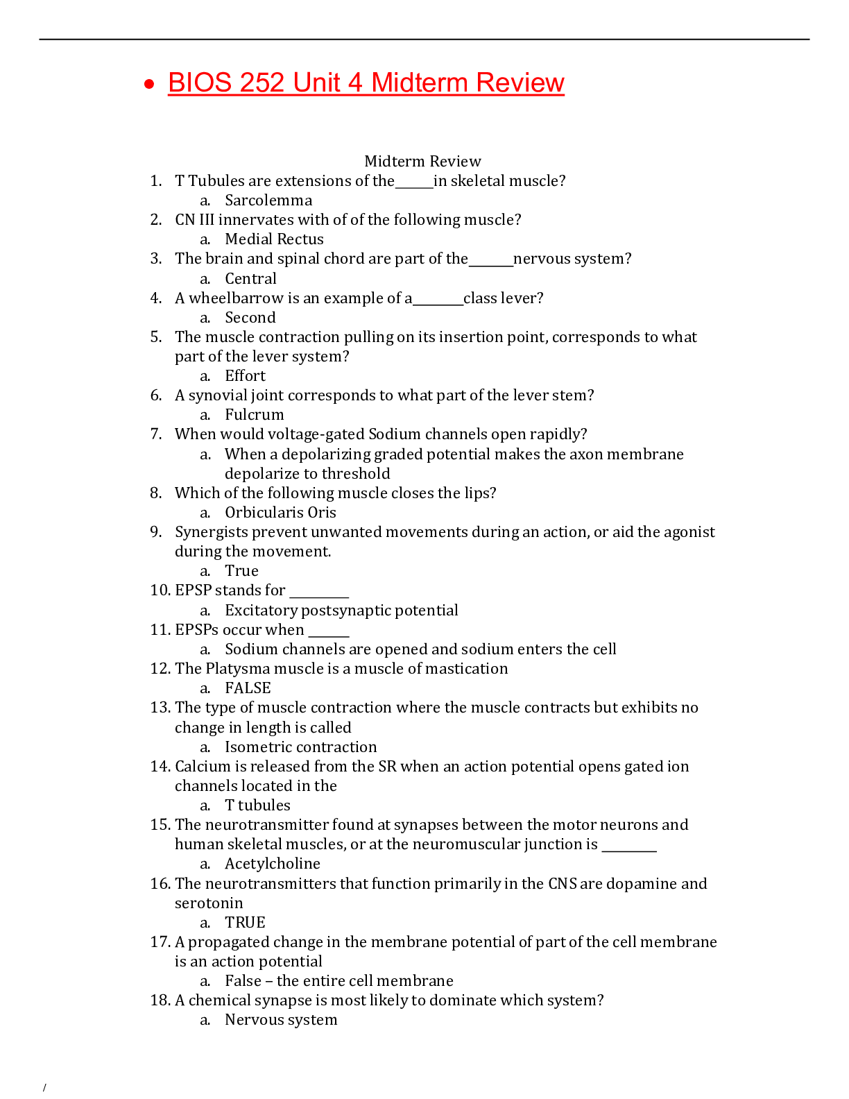 Preview image for BIOS 252 Unit 4 Midterm Review